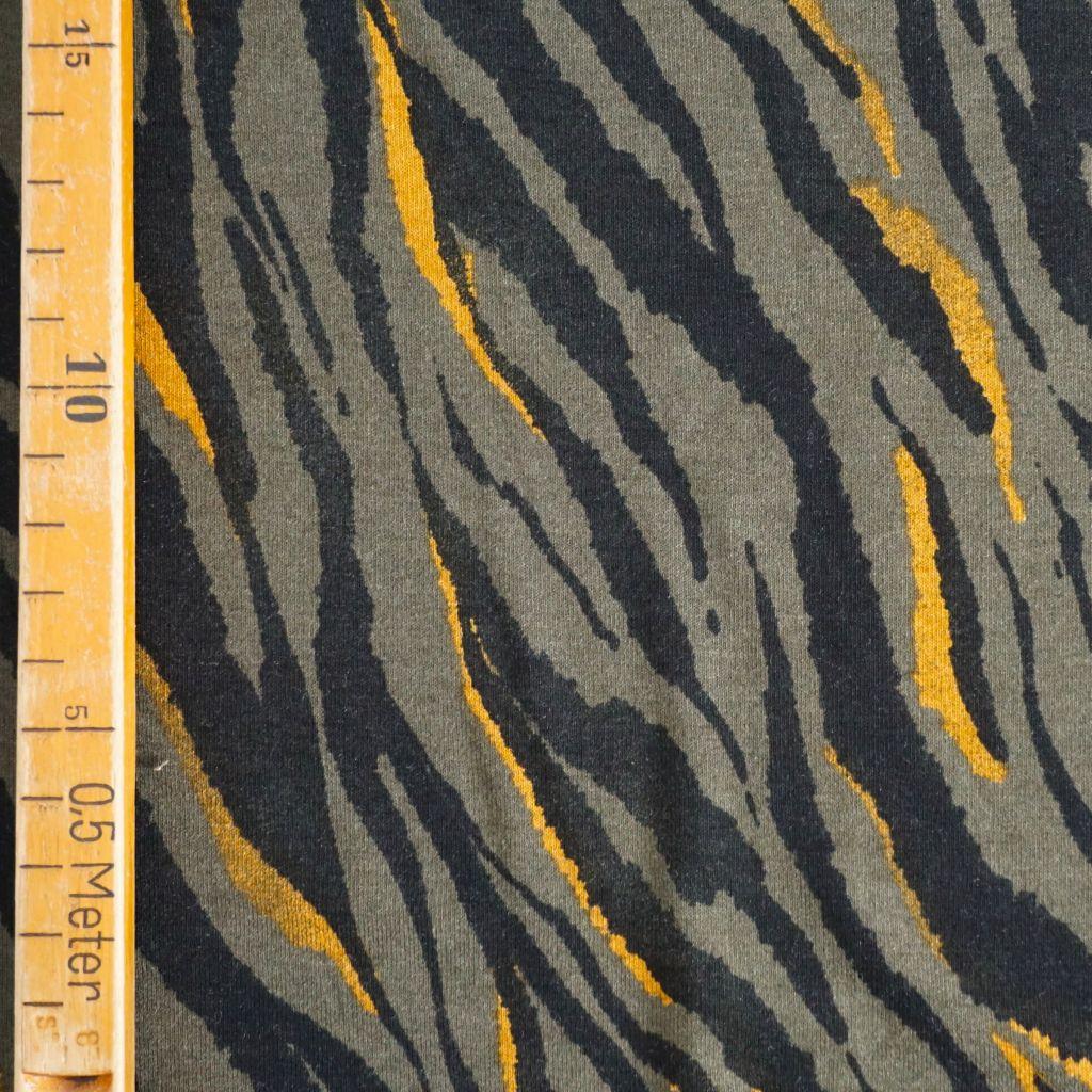 Viskosejersey Tigerstreifen schwarz gelb auf oliv